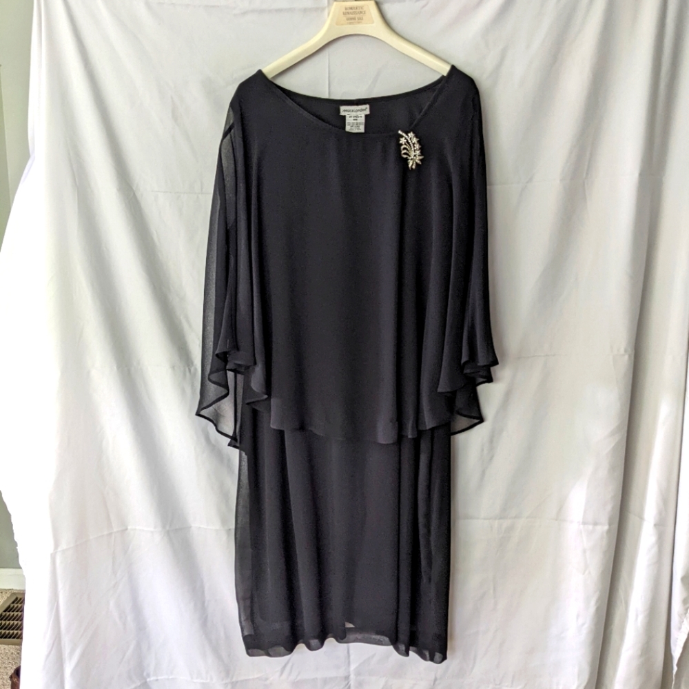 Plus Size 18W - Jessica London Black Sheath Dress with Capelet and Pin
